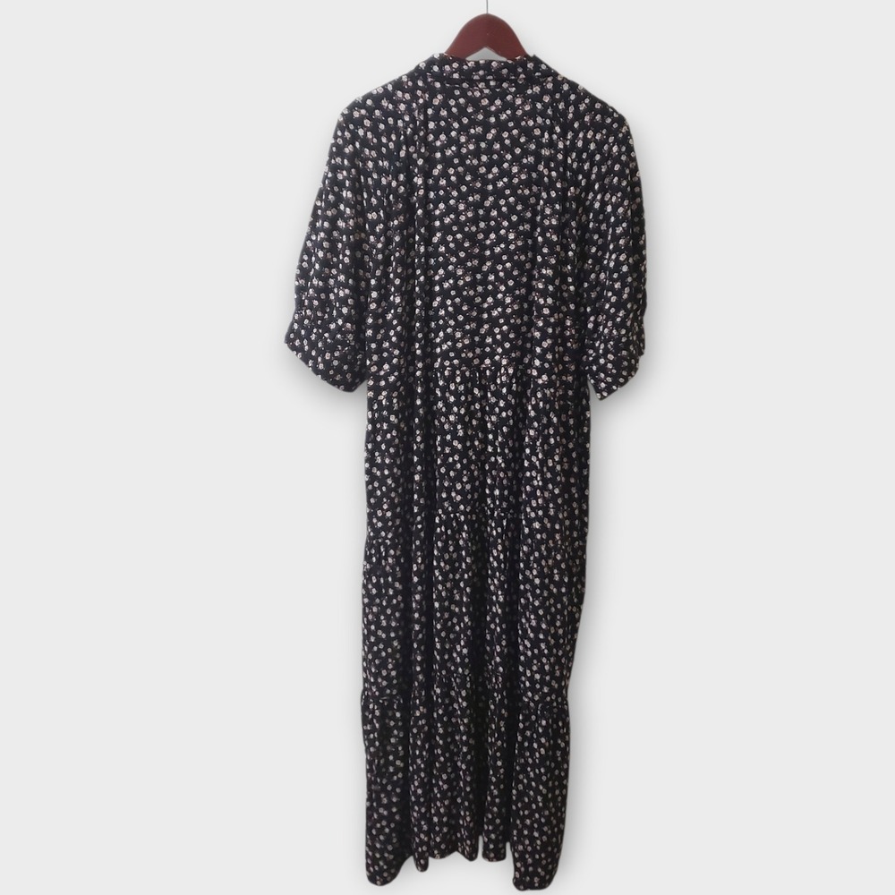 Natural Life Rebecca Tiered Midi Dress Ditsy Floral Black XXL Cottage Boho - Picture 5 of 10